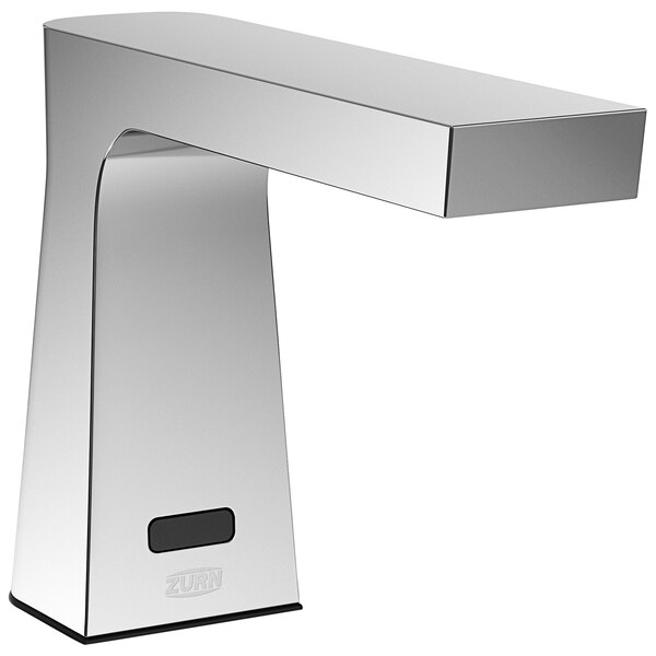 A Zurn Camaya Series hands-free electronic faucet with a chrome finish on a counter.