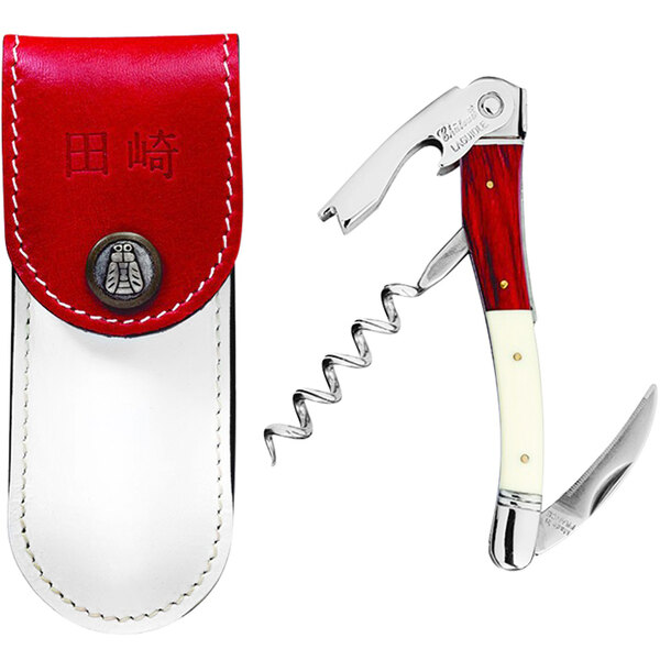 A Chateau Laguiole Shinya Tasaki waiter's corkscrew in a red and white leather case.