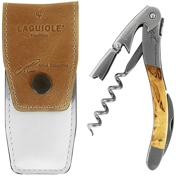 A Laguiole Tradition Arvid Rosengren waiter's corkscrew with a leather case.