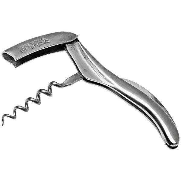 A Laguiole En Aubrac stainless steel waiter's corkscrew with a handle.