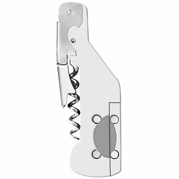 A white Franmara Boomerang Balena Compact Waiter's Corkscrew with a cork and a knife.