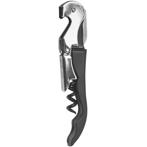 The Pulltap's Original waiter's corkscrew with a black handle and silver non-serrated knife.