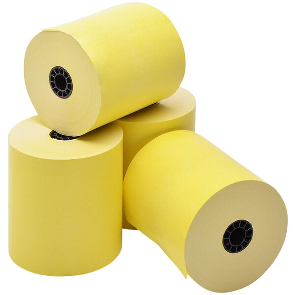 A group of rolls of yellow Point Plus thermal paper.