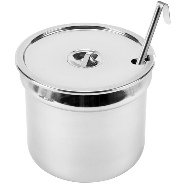 A stainless steel Choice 11 quart inset kit with a lid.