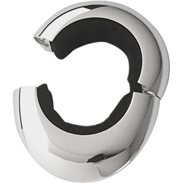 A silver-plated magnetic wine bottle collar with black accents inside.