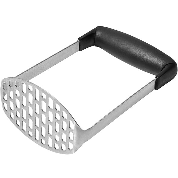 An OXO Good Grips potato masher with a horizontal handle.