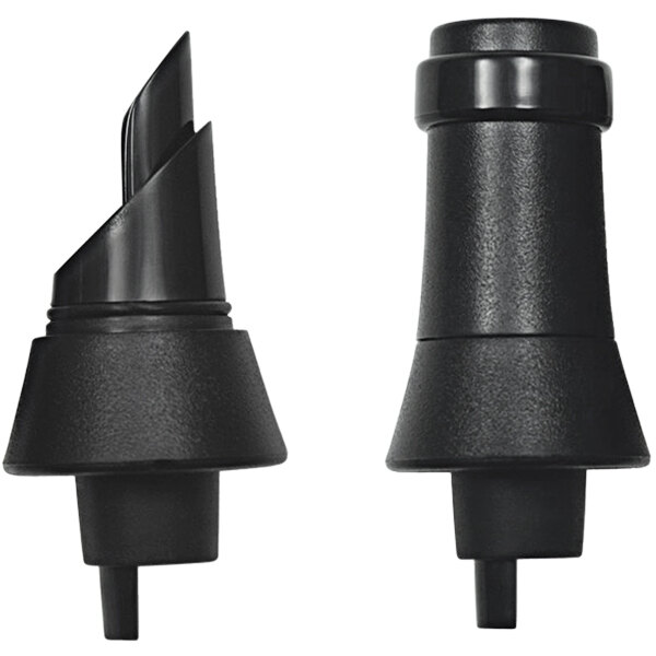 A Franmara black wine pourer with snap-seal lid and black cap.