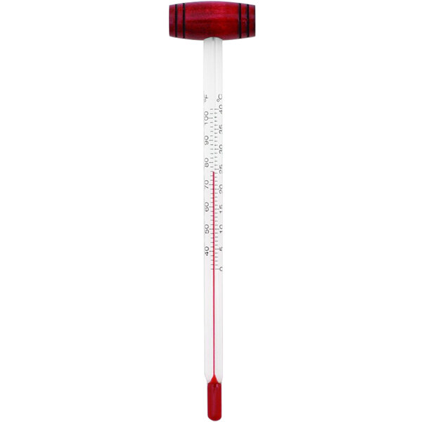 A Franmara wine thermometer with a wooden handle.