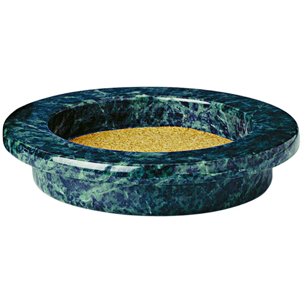 A green marble wine coaster with a gold rim.