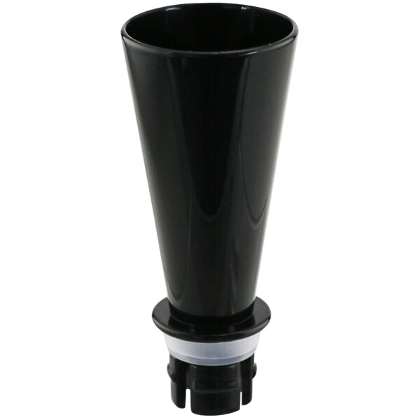 A black plastic cup with a white cap.