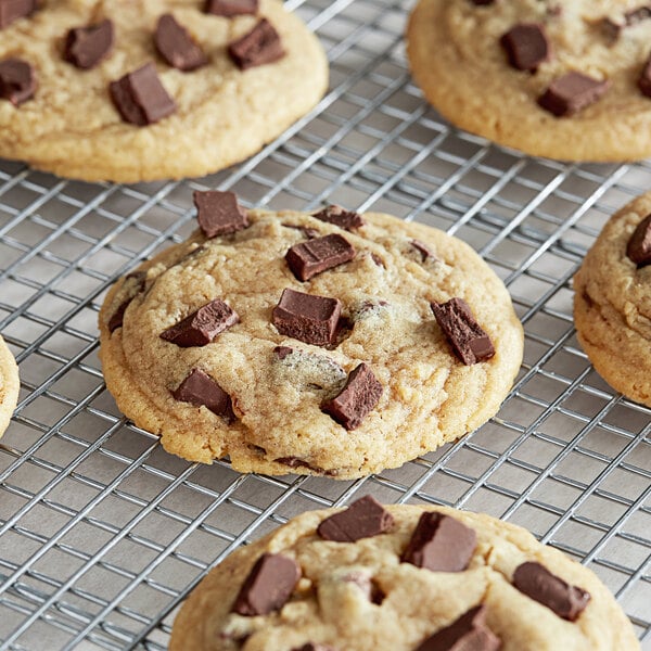 A chocolate chip cookie with Barry Callebaut dark chocolate chunks on top.