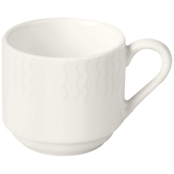 A RAK Porcelain ivory coffee cup with a handle.