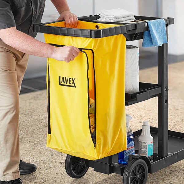 Lavex Yellow Vinyl Janitor Cart Bag with Zipper