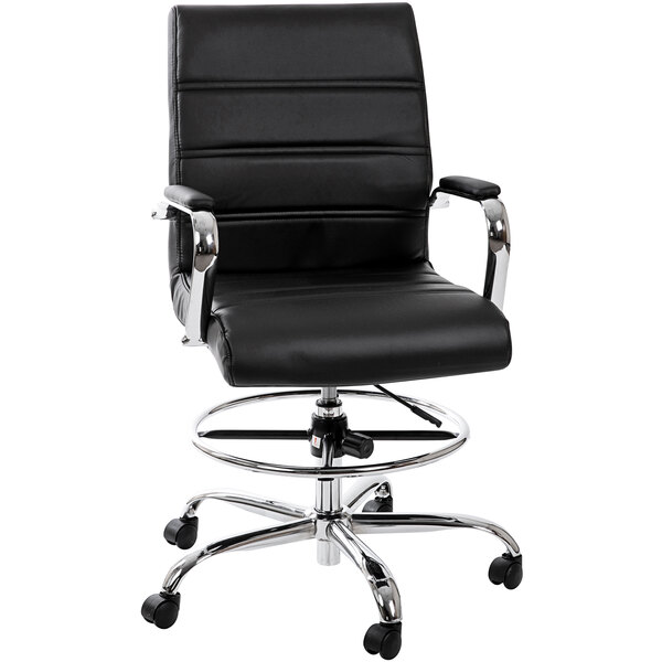 A black Flash Furniture leather office chair with chrome legs.