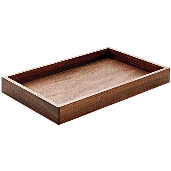 A Libbey rectangular wooden tray with handles.