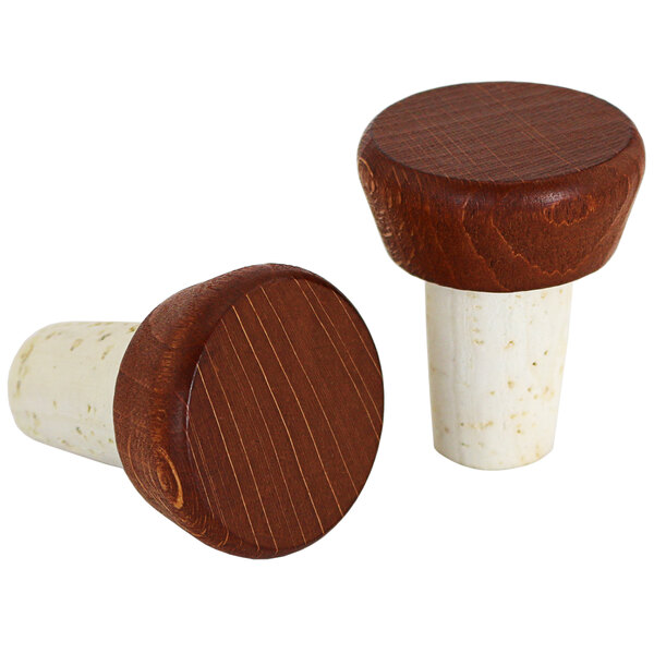 Two Franmara corks with wood tops.