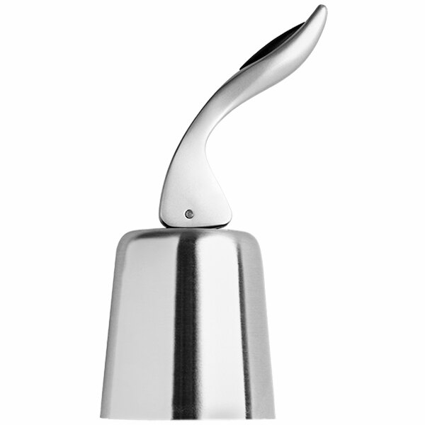 A silver stainless steel Franmara bottle stopper with a handle.