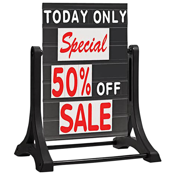 A white Aarco letterboard panel with red text that says "Today Only Special 50% Off Sale"