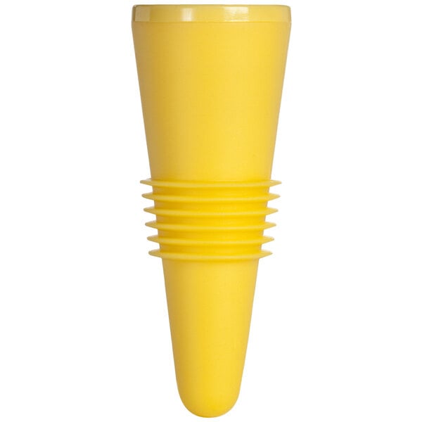 A yellow plastic cone with a small ring.