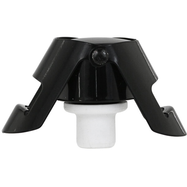 A black plastic Franmara champagne stopper with a white background.