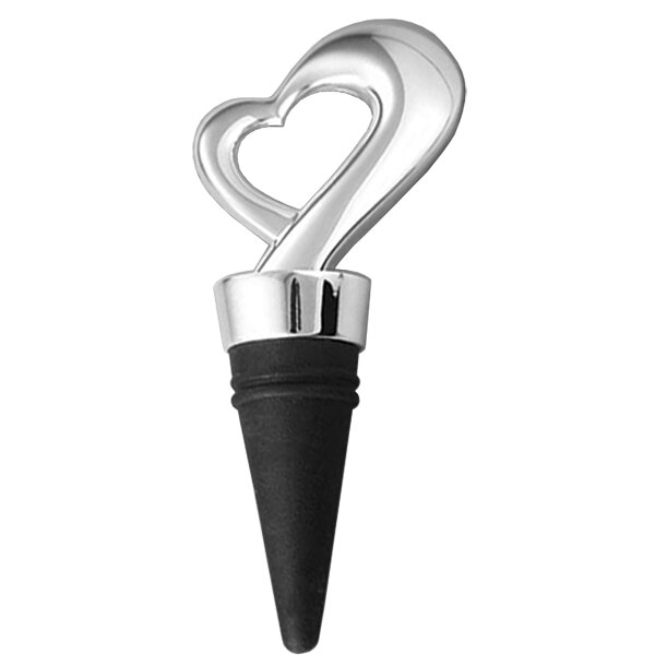 A silver heart shaped wine bottle stopper.