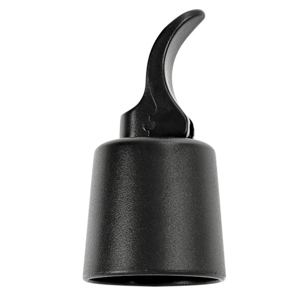 A black metal Franmara bottle stopper shaped like a bell with a handle on top.