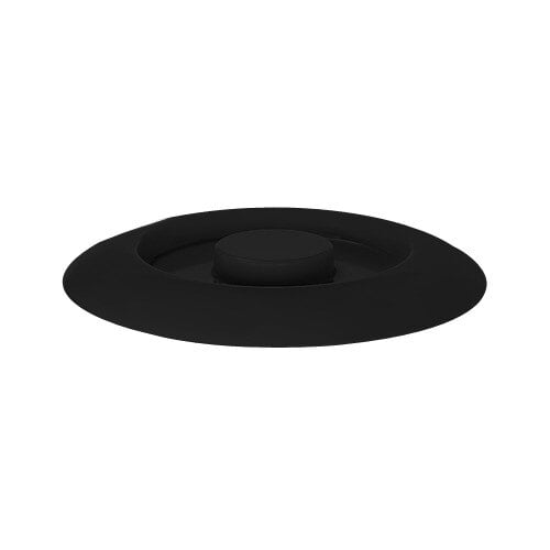 A black oval melamine lid with a round center.