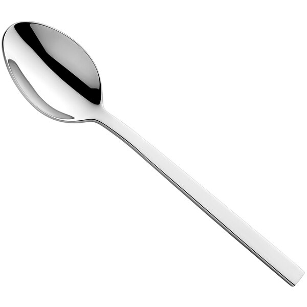 An Amefa Cube stainless steel serving spoon with a long handle and a silver spoon bowl.