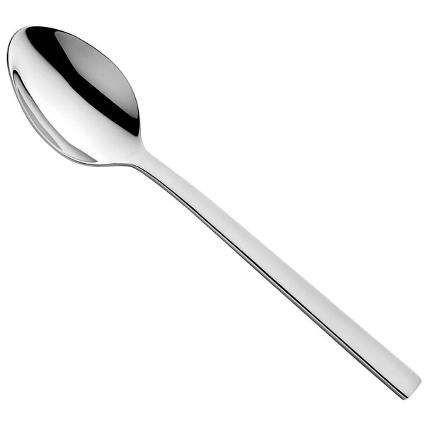 An Amefa Cube stainless steel teaspoon with a long handle and a silver spoon.