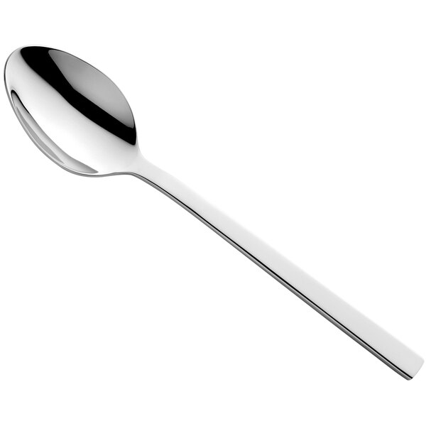 An Amefa Cube stainless steel medium teaspoon with a long handle and a silver spoon.