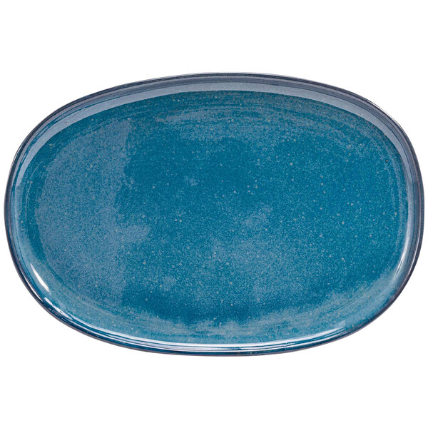 A blue oval Front of the House Artefact porcelain plate.