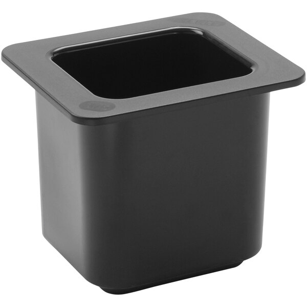 An American Metalcraft black polycarbonate square container with a square lid.