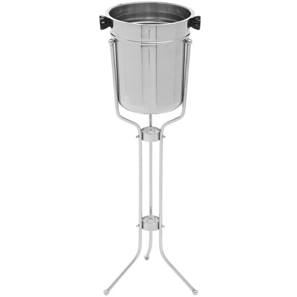 An American Metalcraft stainless steel champagne bucket on a metal stand.