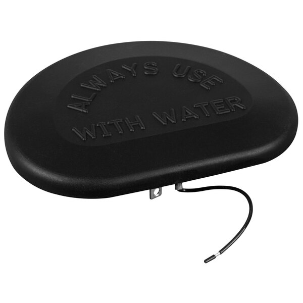 A black round heater plate with text on it that reads "always use with water"