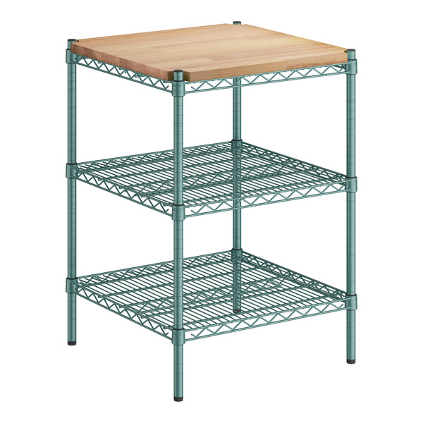 Regency 24" Wide NSF Green Epoxy 3-Shelf Kit with Removable Wooden Shelf and 34" posts