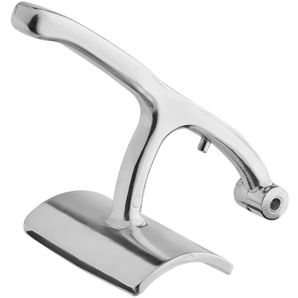 A silver metal pressure lever with a round handle.