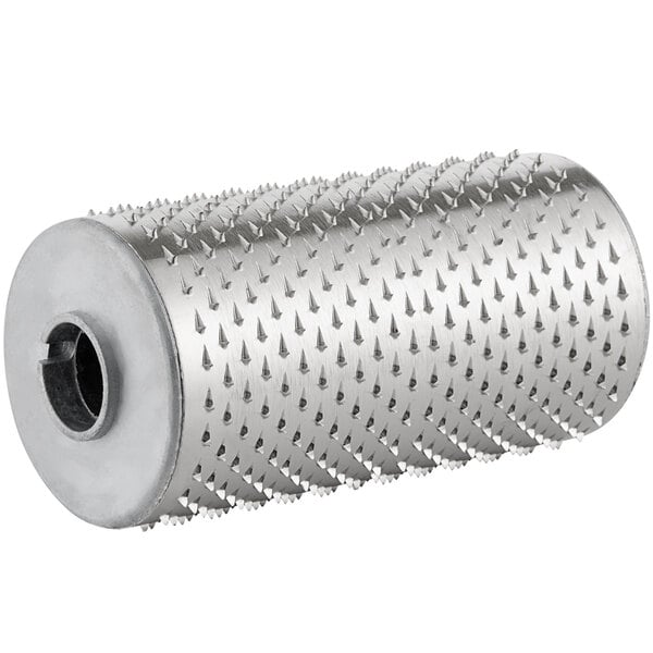 A metal roller with spikes on it.