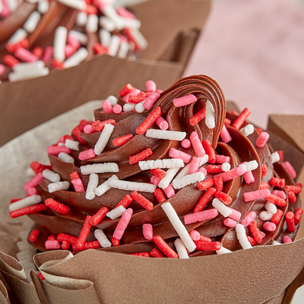A chocolate cupcake with Regal Valentine's Day Sprinkles on top.
