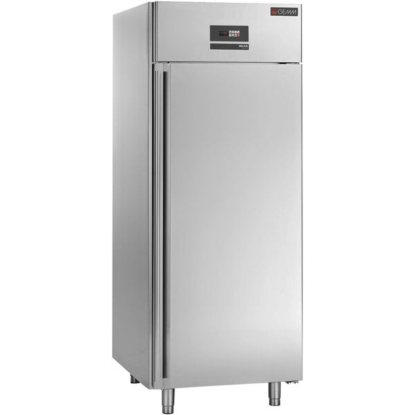 A silver stainless steel Eurodib Gelato and Ice Cream Cabinet with a door open.