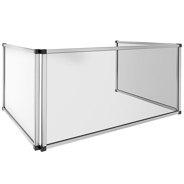 A clear acrylic and metal frame portable sneeze guard by Spring USA.