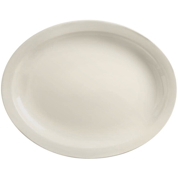 A white Libbey Porcelana oval platter with a narrow rim.