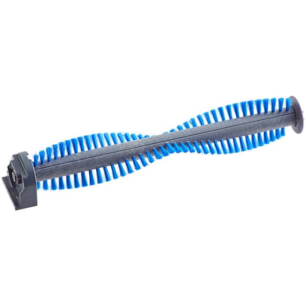A blue plastic brush roll with black bristles.