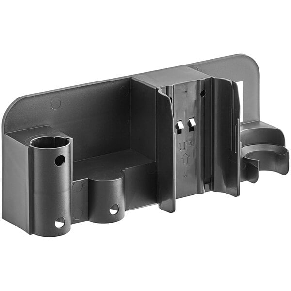 A black plastic Lavex wall bracket with two holes.