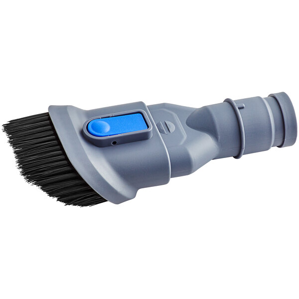 A blue and gray round brush for a stick vacuum.