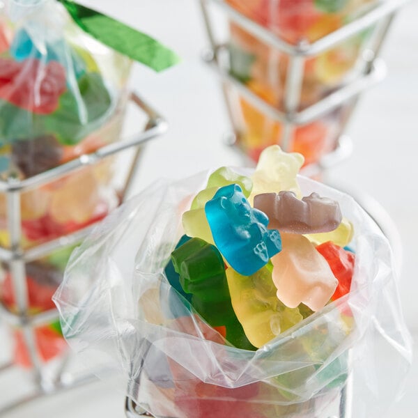 A bag of gummy bears in a plastic bag.