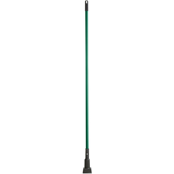 A long green Lavex Jaw Style mop handle.