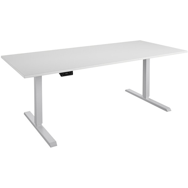 A white rectangular Bridgeport Pro-Desk with a metal base.