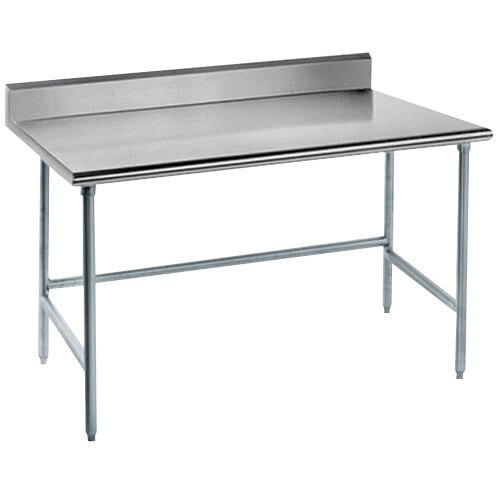 An Advance Tabco stainless steel work table with a long rectangular top.