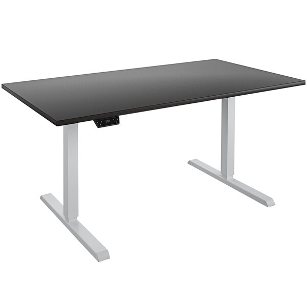 A black rectangular Bridgeport Pro-Desk with white legs.