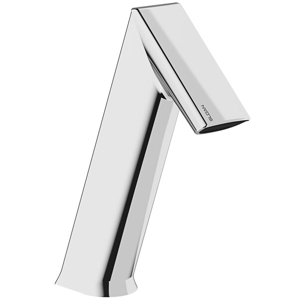 A Sloan polished chrome hands-free faucet with a curved neck and side mixer.